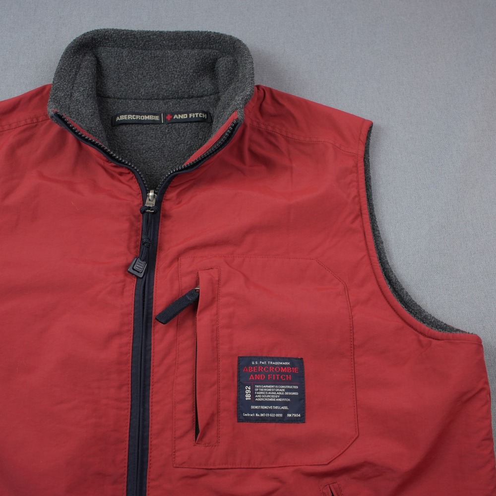 Vintage Abercrombie & Fitch Men M Vest Full Zip Reversible Red Gray Fleece - Picture 1 of 13